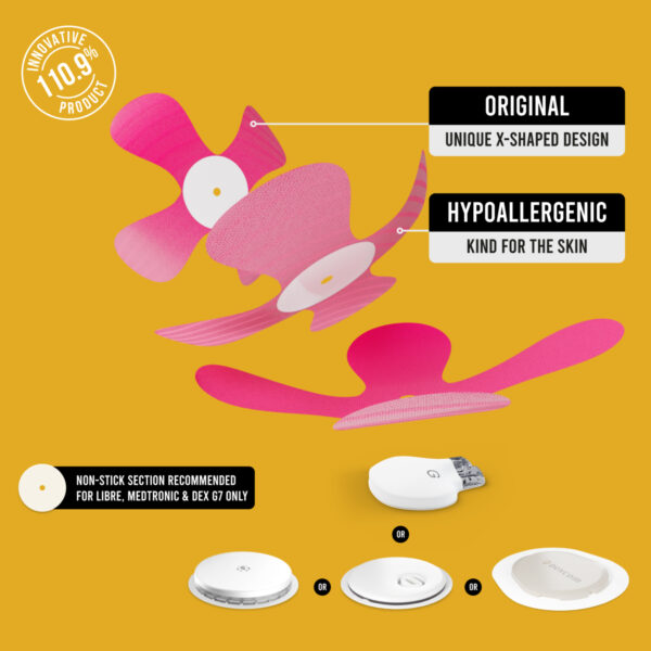 X-Patches for Freestyle Libre 1 & 2, Medtronic, Omnipod and Lingo - Pink - 20 pack